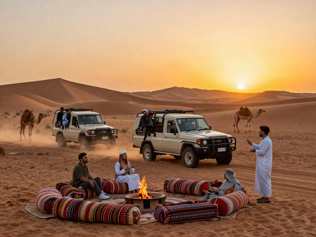 Exciting desert safari exploration with travelers enjoying a slot adventure in the dunes.